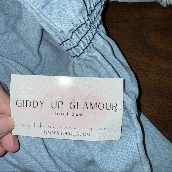 NWT ANDREE Denim Ruffle Blouse. Frayed Edges. Poof Sleeves. 1X - Picture 9 of 9